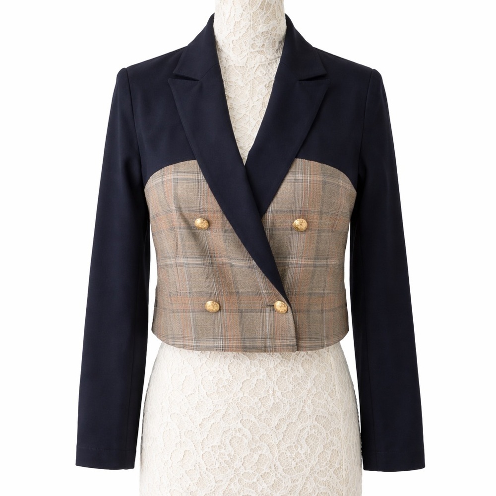 NWT Anthropologie Plaid Cropped Double Breasted Blazer Jacket M